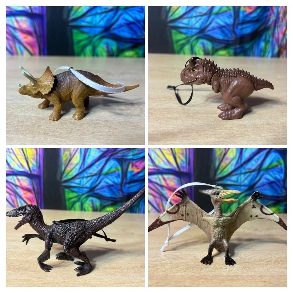 Dinosaur Custom Christmas Ornament Of 4, T-Rex, Triceratops